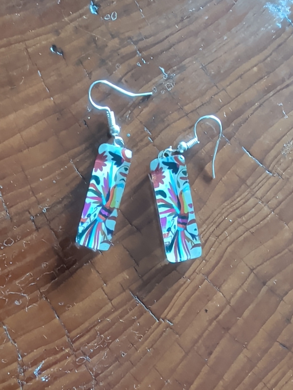 Colorful Floral Rectangle Dangle Earrings - Multicolor